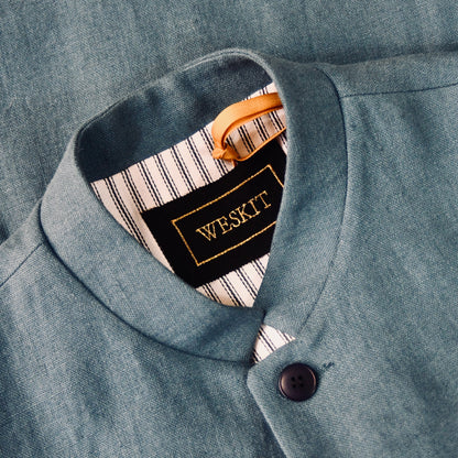 44" Tailored Cut Waistcoat in Seafoam Mid-Weight Irish Linen