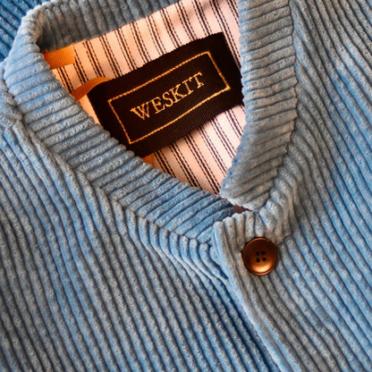 40" Tailored Cut Waistcoat in Light Blue Corduroy