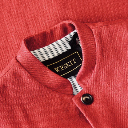 44" Tailored Cut Waistcoat in Deep Red Heavier Weight Irish Linen