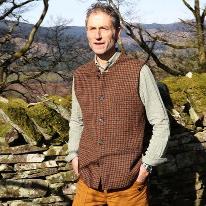 Tailored Cut Waistcoat in Copper Check Lovat Tweed