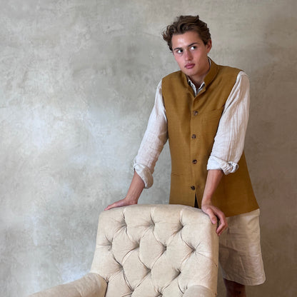 Tailored Cut Waistcoat in Darker Straw Silk Matka