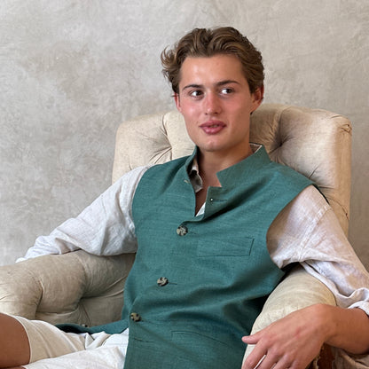 Classic Cut Waistcoat in Emerald Green Silk Matka