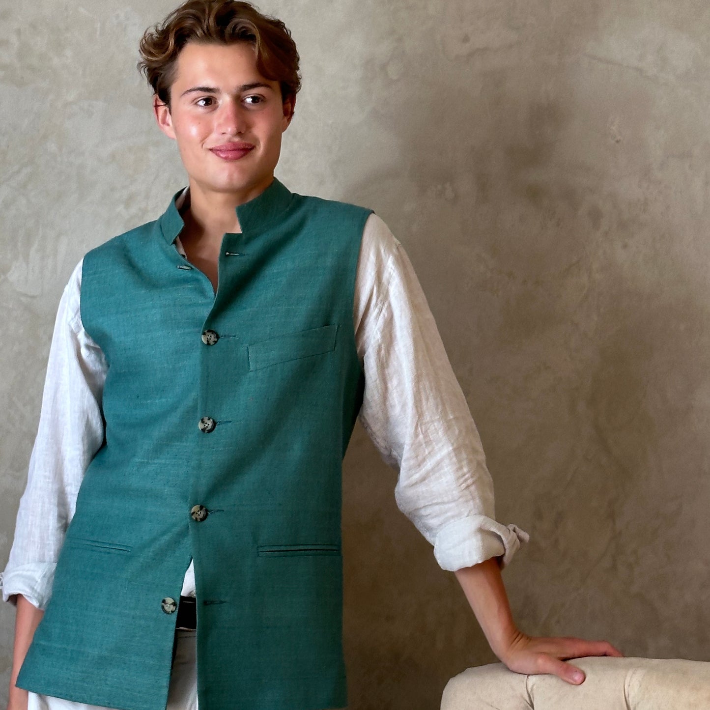 Classic Cut Waistcoat in Emerald Green Silk Matka