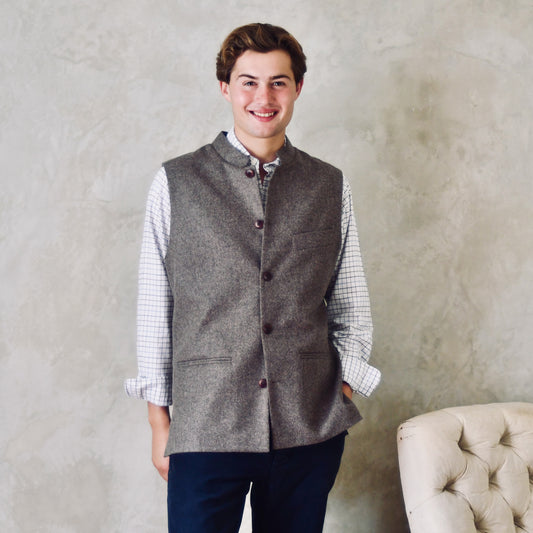 Tailored Cut Fawn Herringbone Merino Flannel