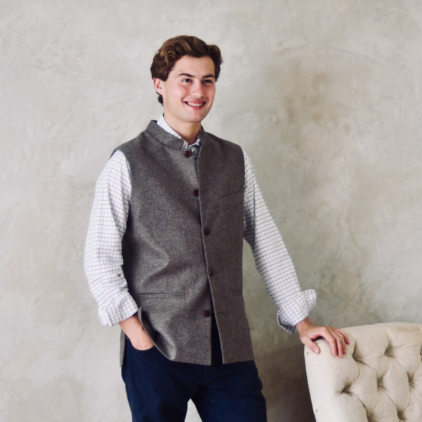 Classic Cut Fawn Herringbone Merino Flannel