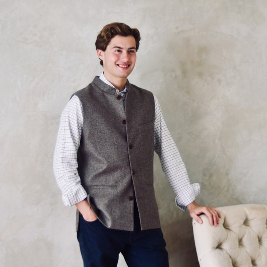 Tailored Cut Fawn Herringbone Merino Flannel