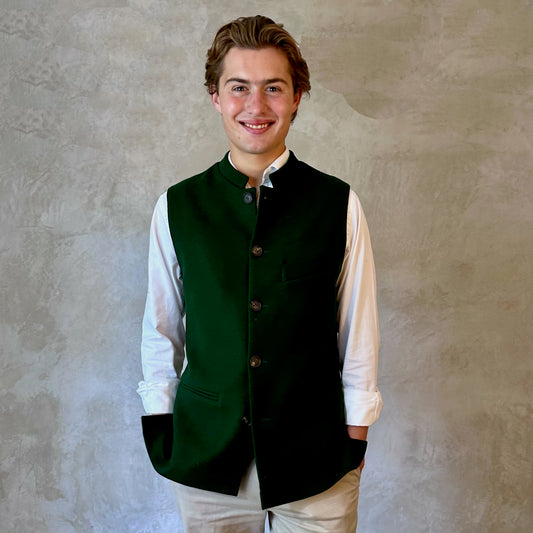 38" Tailored Cut Waistcoat in Forest Green Merino Melton