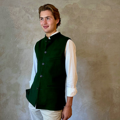 38" Tailored Cut Waistcoat in Forest Green Merino Melton