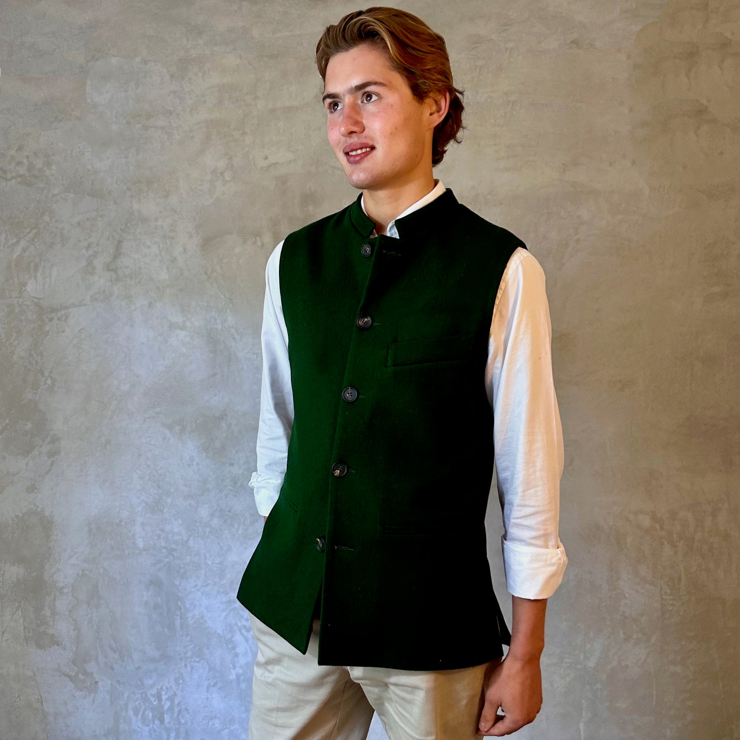 38" Tailored Cut Waistcoat in Forest Green Merino Melton