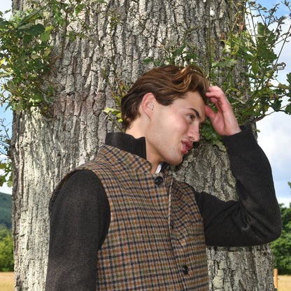 44" Tailored Cut Waistcoat in Brown and Green Fox Brothers GunClub Check Tweed
