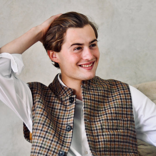 Classic Cut Waistcoat in Fox Brothers Brown and Green Gunclub Check Tweed