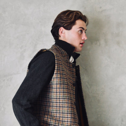 Classic Cut Waistcoat in Fox Brothers Brown and Green Gunclub Check Tweed