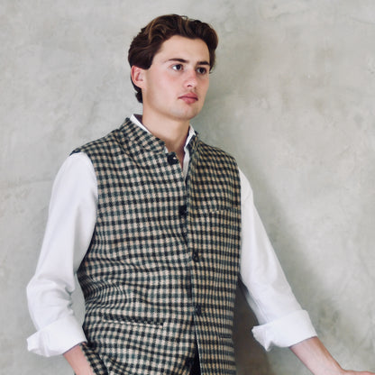 46" Tailored Cut Waistcoat in Fox Brothers Green GunClub Check Flannel