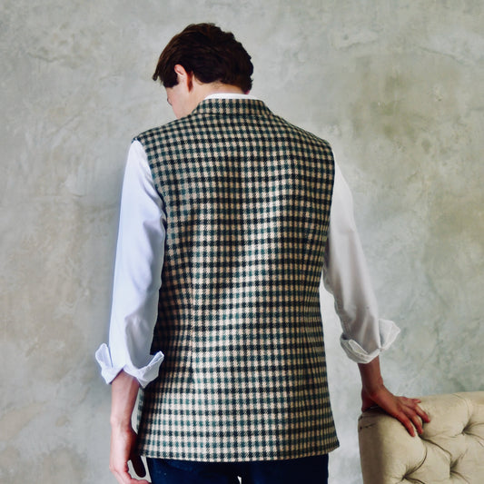 Tailored Cut Waistcoat in Fox Brothers Green Gunclub Check Flannel