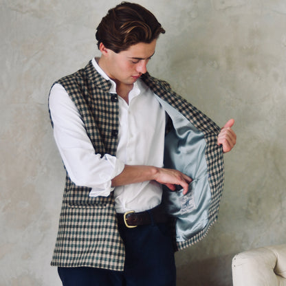 46" Tailored Cut Waistcoat in Fox Brothers Green GunClub Check Flannel