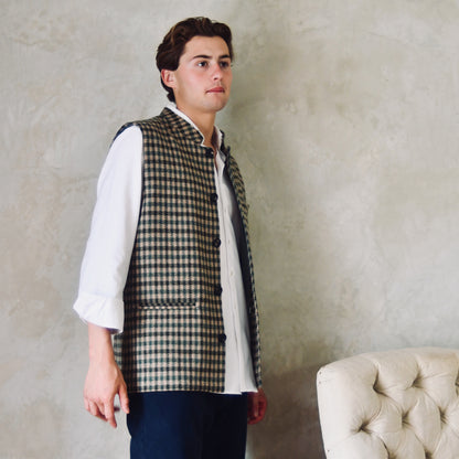 46" Tailored Cut Waistcoat in Fox Brothers Green GunClub Check Flannel
