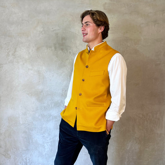 Classic Cut Gold Merino Wool Doeskin Waistcoat