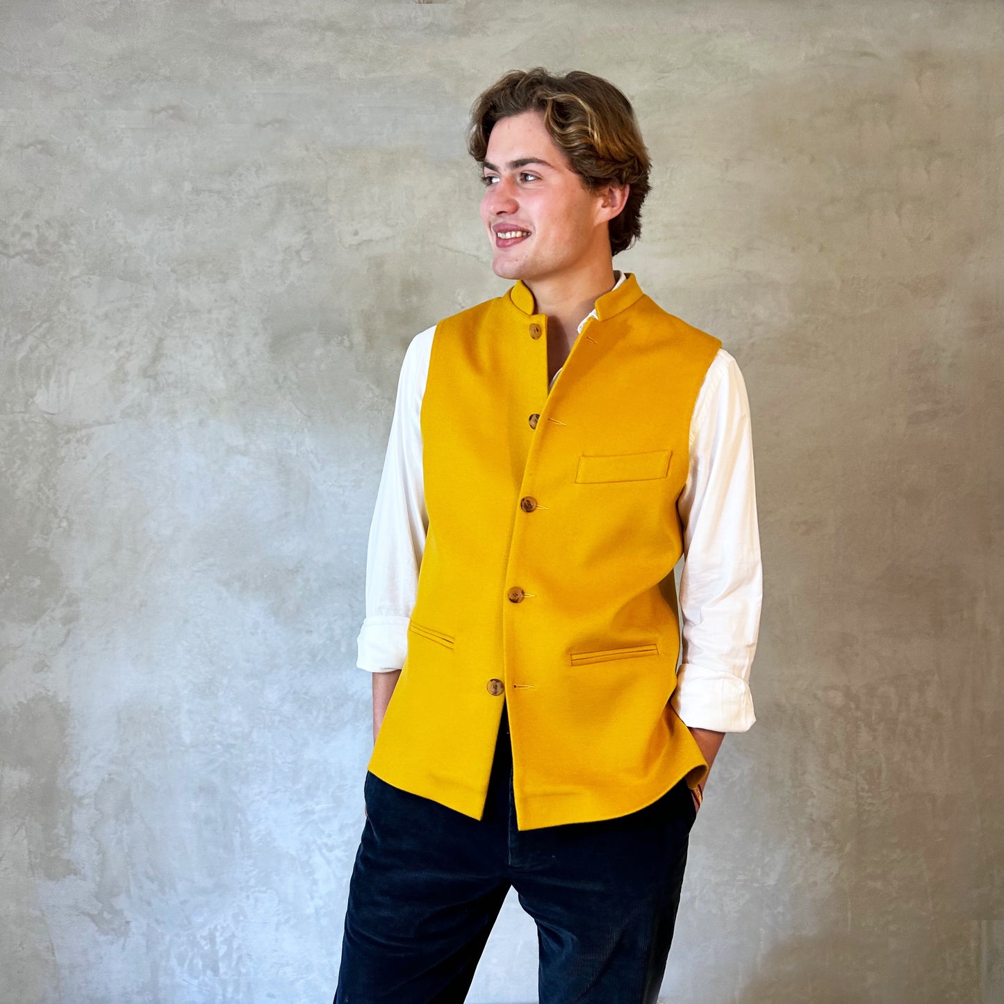 Classic Cut Gold Merino Wool Doeskin Waistcoat