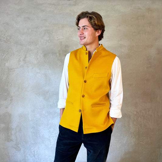 Classic Cut Gold Merino Wool Doeskin Waistcoat