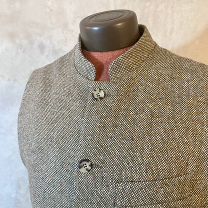 Tailored Cut Waistcoat in Finely Woven Moss Green Hopsack Tweed