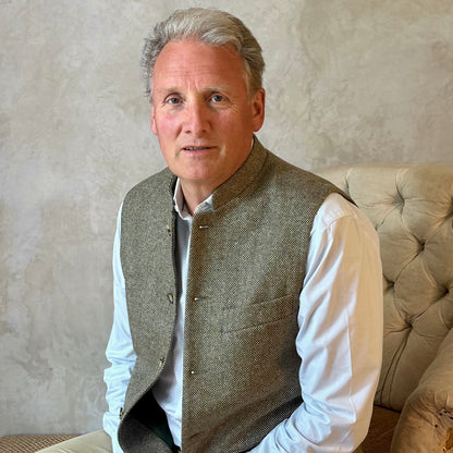 Tailored Cut Waistcoat in Finely Woven Moss Green Hopsack Tweed