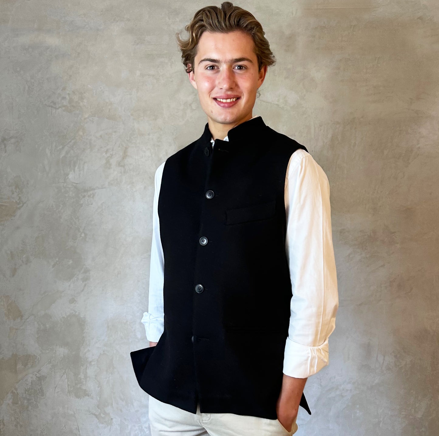 42" Tailored Cut Waistcoat in Black Merino Melton