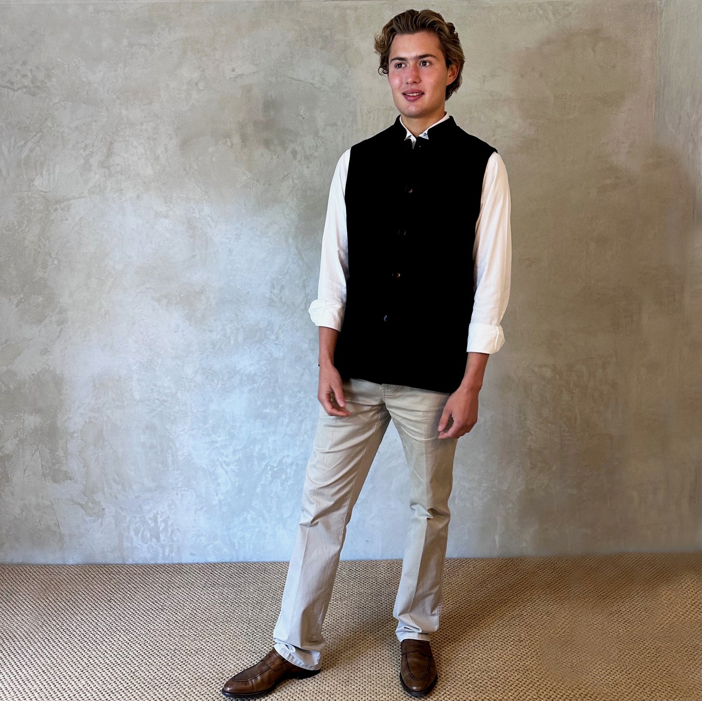 Tailored Cut Waistcoat in Black Merino Melton