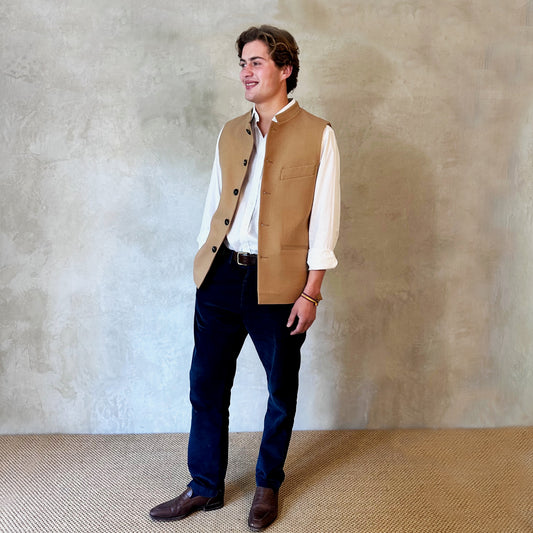 Classic Cut Waistcoat in Camel Merino Melton