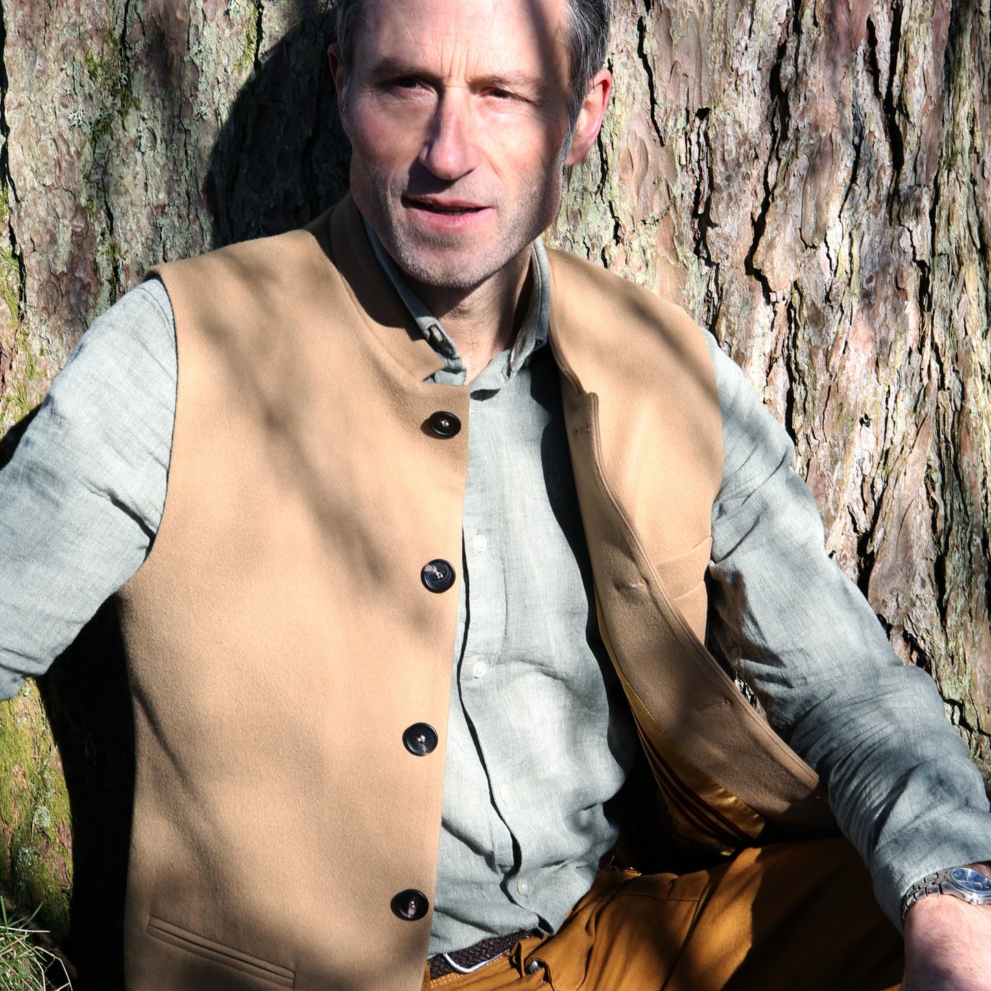 Tailored Cut Waistcoat in Camel Merino Melton