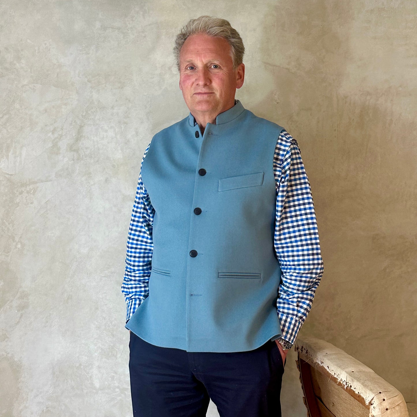 44" Classic Cut Waistcoat in Minerva Blue Doeskin