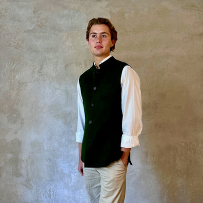 Tailored Cut Waistcoat in Forest Green Merino Melton