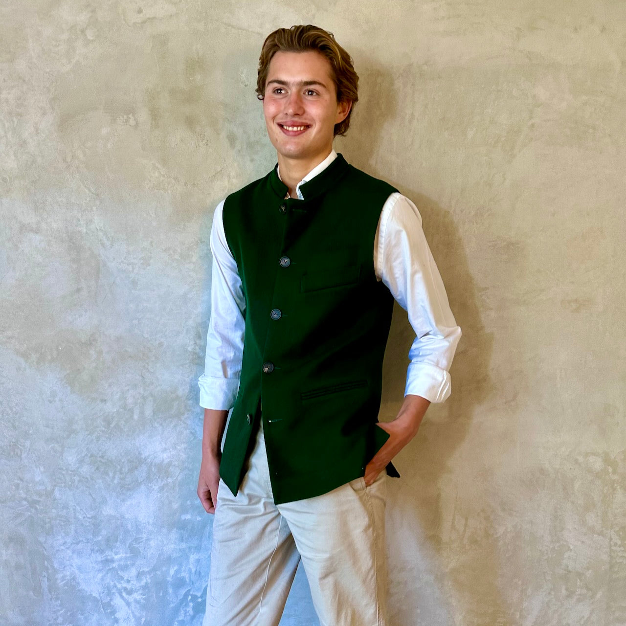 Classic Cut Waistcoat in Forest Green Merino Melton