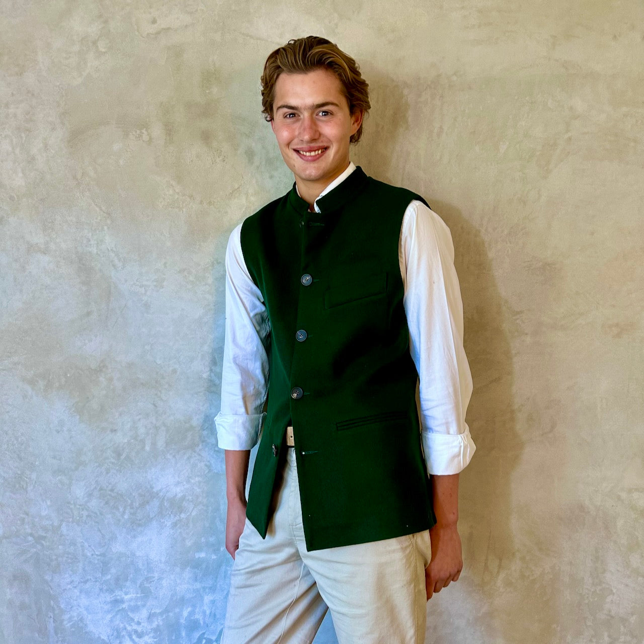 Tailored Cut Waistcoat in Forest Green Merino Melton