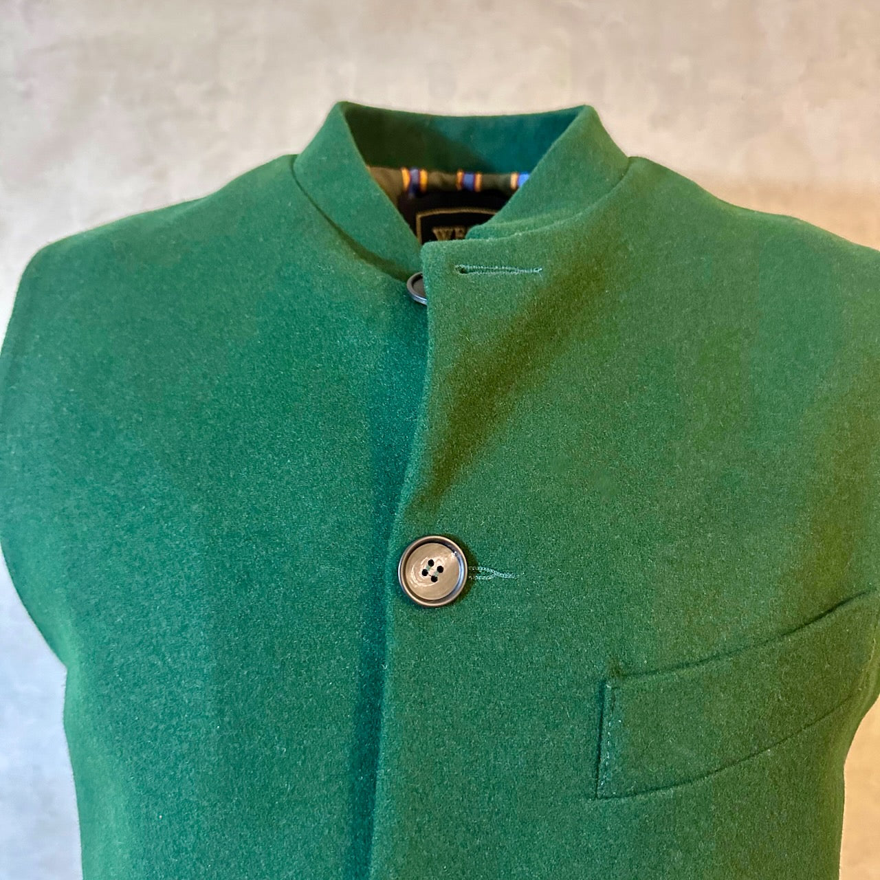 Tailored Cut Waistcoat in Forest Green Merino Melton