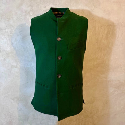Tailored Cut Waistcoat in Forest Green Merino Melton