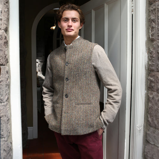 38" Classic Cut Waistcoat in Multicoloured Harris Tweed