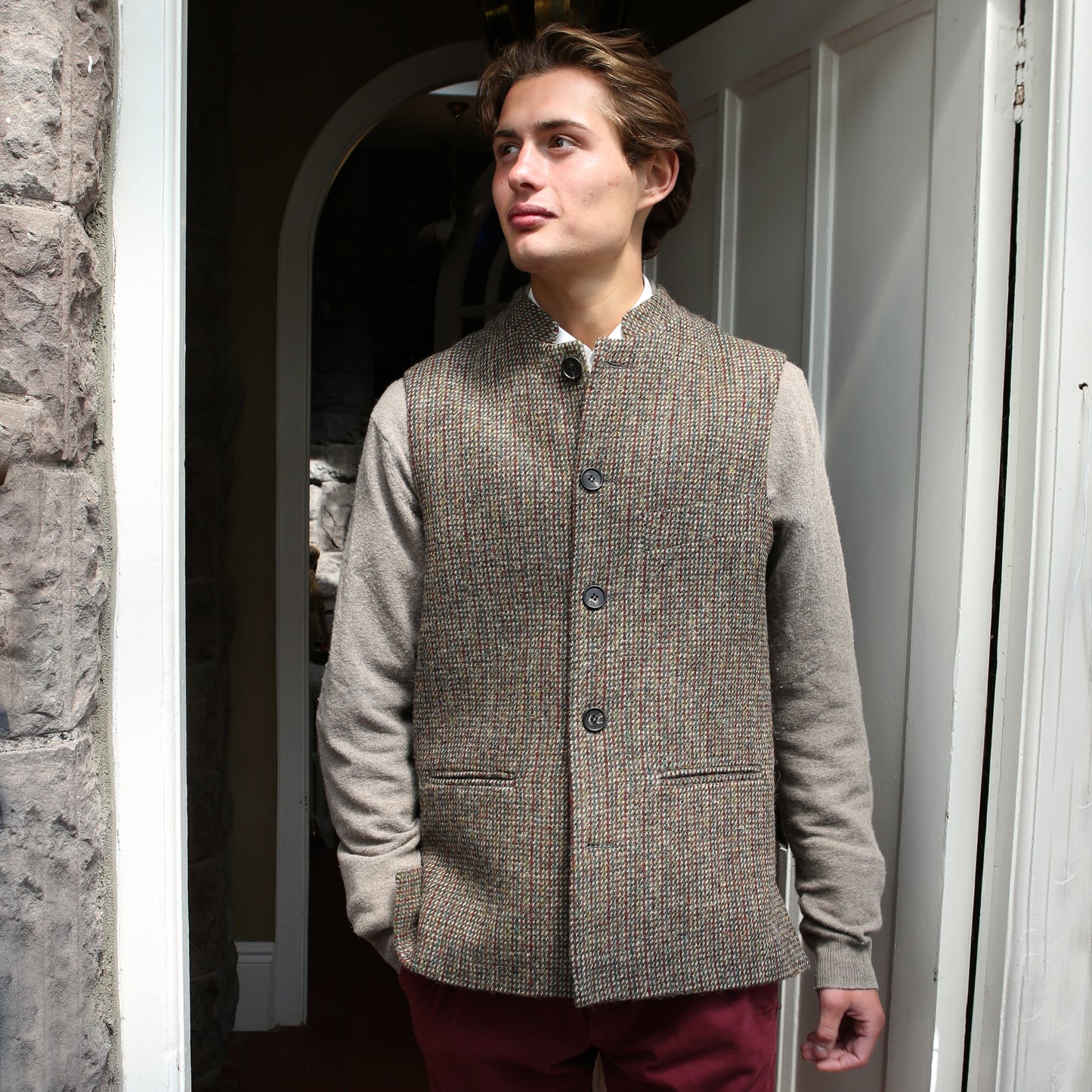 38" Classic Cut Waistcoat in Multicoloured Harris Tweed