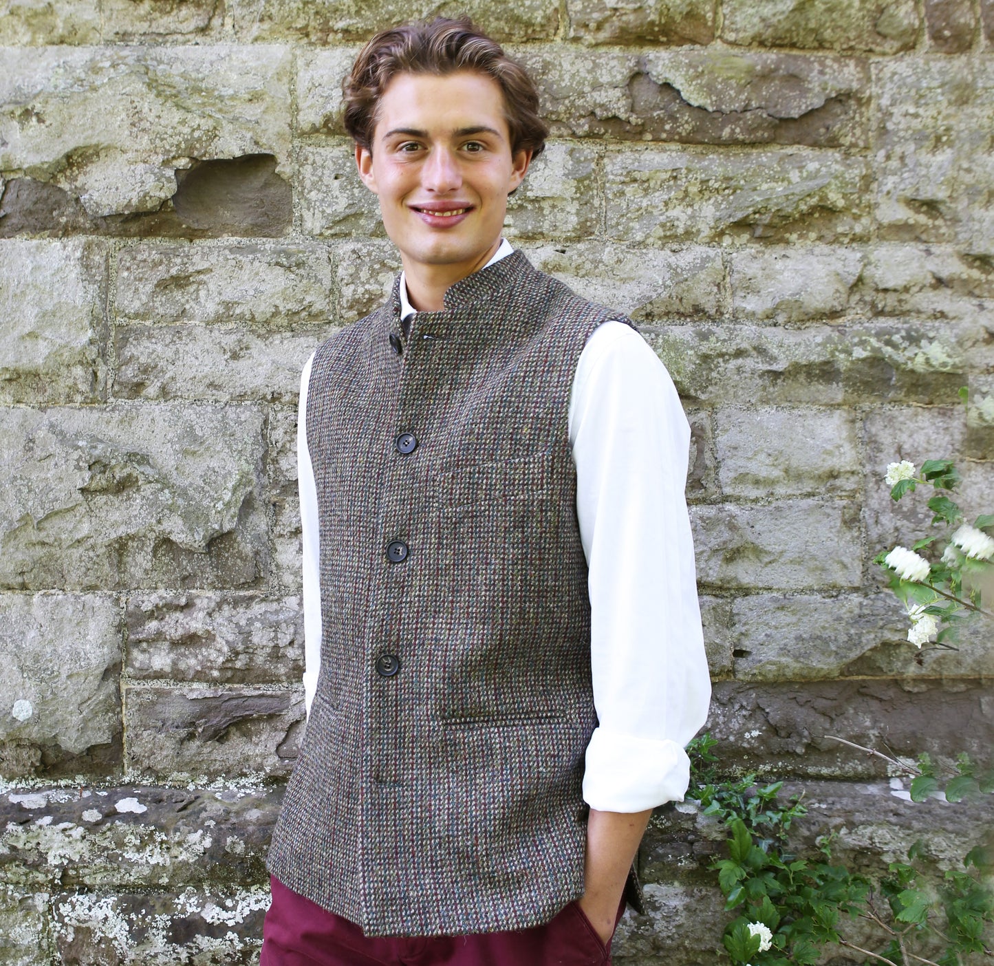 38" Classic Cut Waistcoat in Multicoloured Harris Tweed