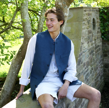 Classic Cut Waistcoat in Indigo Heavier-Weight Irish Linen