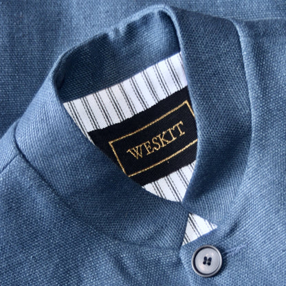 Ladies Longer Length Waistcoat in Indigo Heavier Weight Linen