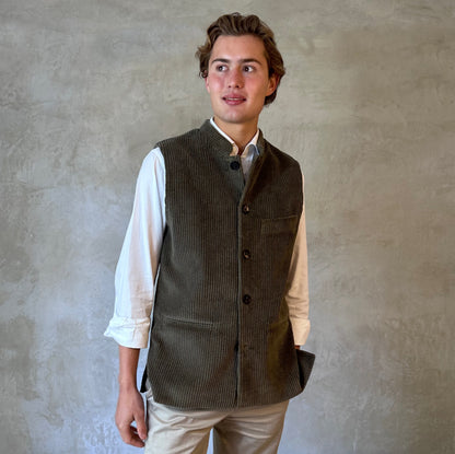 36" Classic Cut Waistcoat in Khaki Corduroy