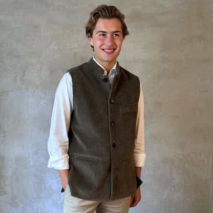 36" Classic Cut Waistcoat in Khaki Corduroy