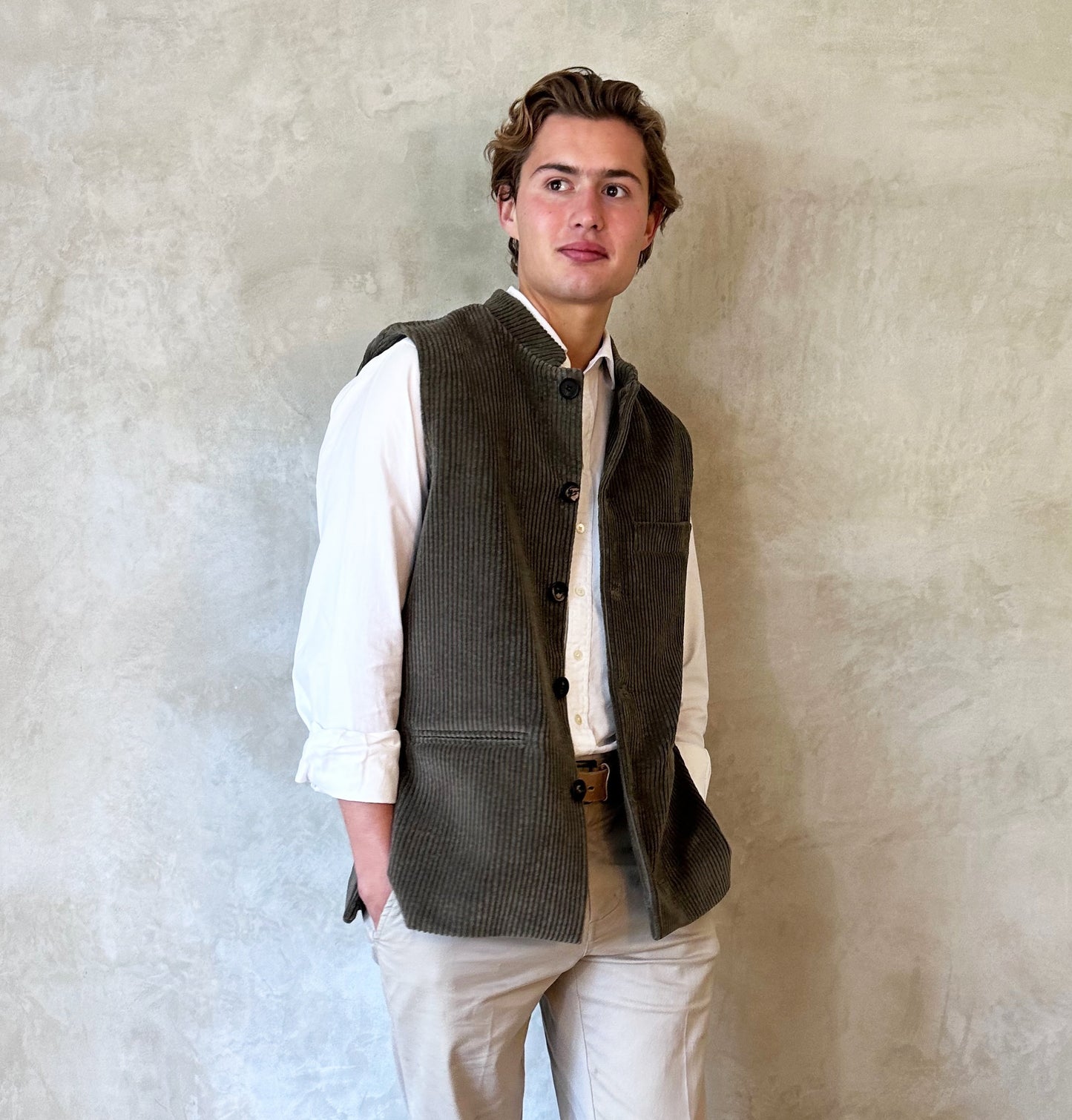 36" Classic Cut Waistcoat in Khaki Corduroy