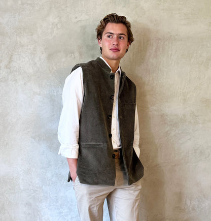 36" Classic Cut Waistcoat in Khaki Corduroy