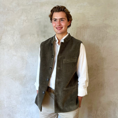 Tailored Cut Waistcoat in Khaki Corduroy
