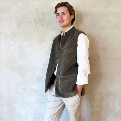 36" Classic Cut Waistcoat in Khaki Corduroy