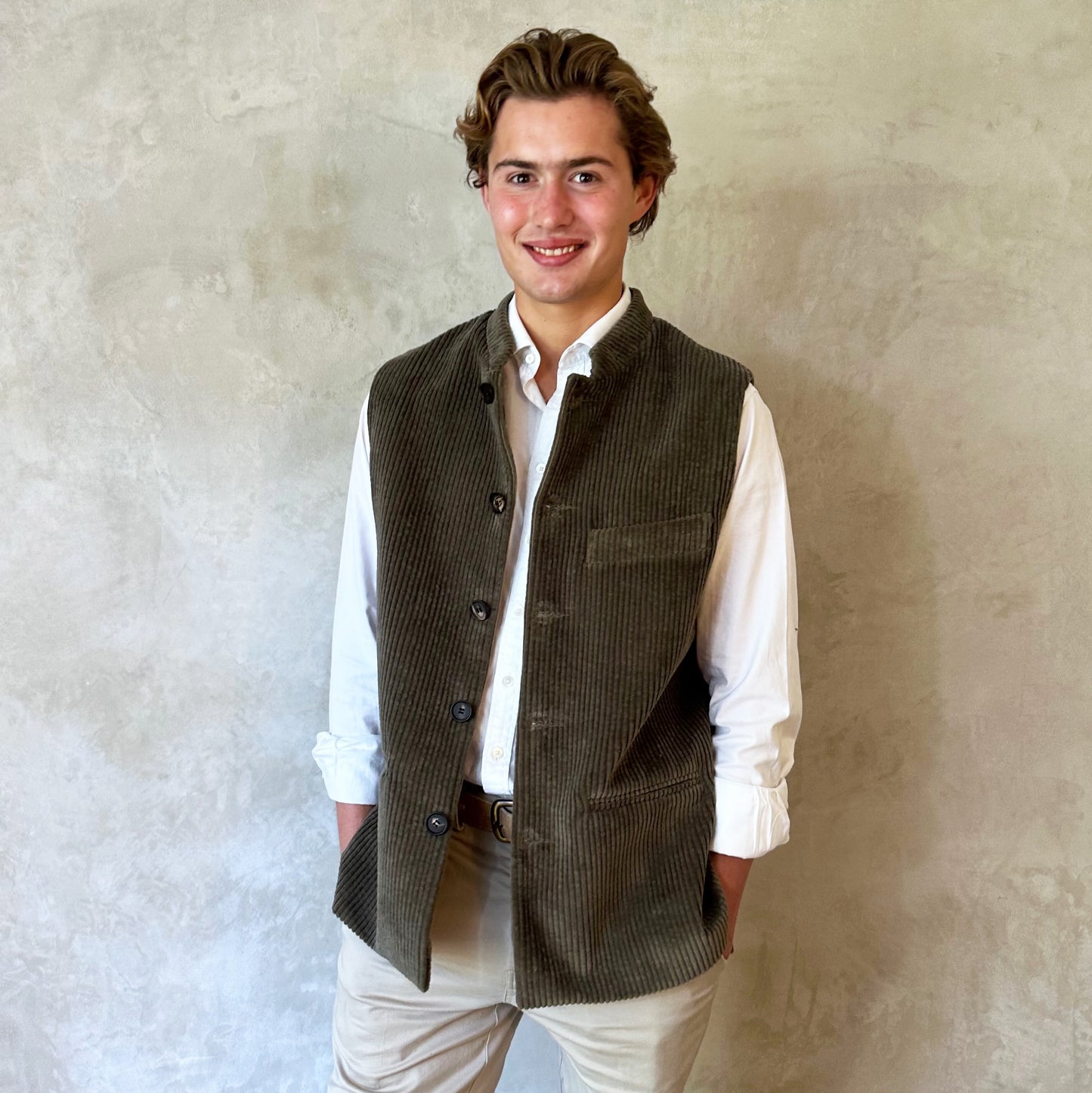Tailored Cut Waistcoat in Khaki Corduroy