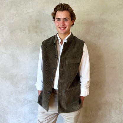 Tailored Cut Waistcoat in Khaki Corduroy