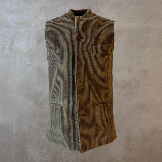 Classic Cut Waistcoat in Khaki Corduroy