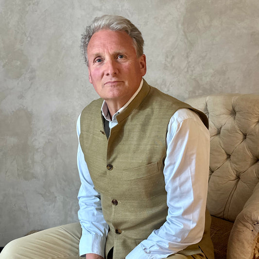 Tailored Cut Waistcoat in Khaki Silk Matka